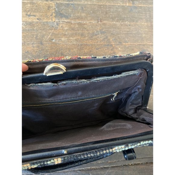 Vintage Black Floral Embroidered Needlepoint Tapestry Purse Handbag Read Below - Picture 10 of 12